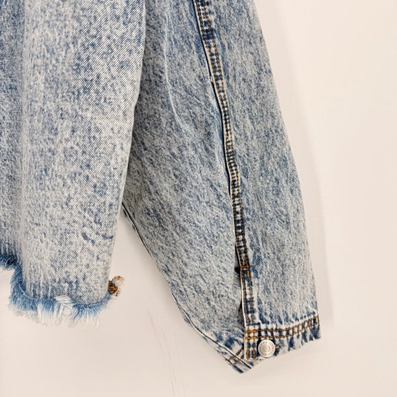 Happy Nature Womens Acid Wash Boxy Cropped Denim Jacket Oversized M 90s Grunge - Picture 7 of 14